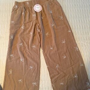 Umgee Tan Bow-Print Pull-On Pants